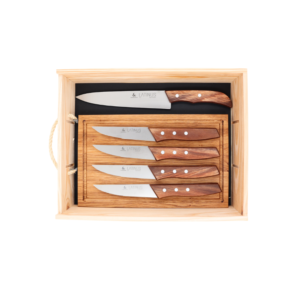 Conjunto de Facas e Tábua para Churrasco/BBQ LATINUS - 6 peças