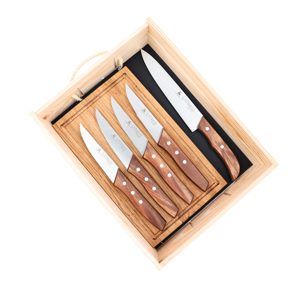Conjunto de Facas e Tábua para Churrasco/BBQ LATINUS - 6 peças