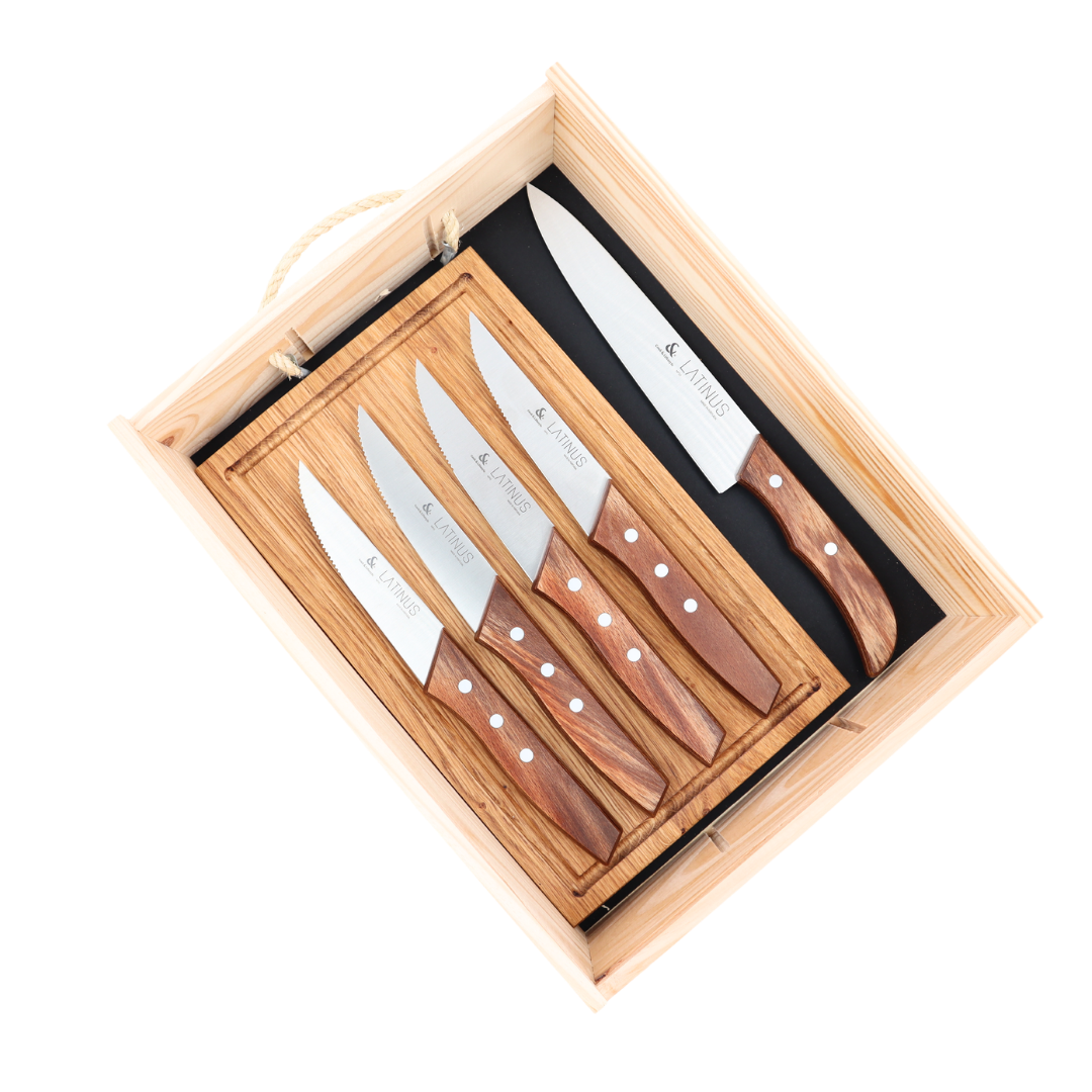 Conjunto de Facas e Tábua para Churrasco/BBQ LATINUS - 6 peças