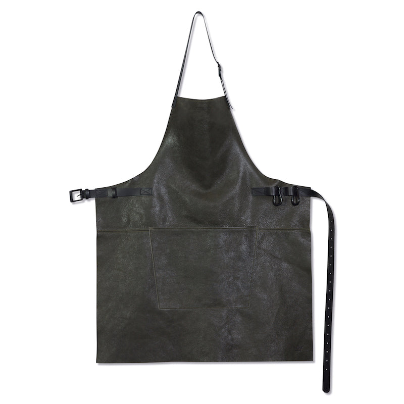 Gray Leather Barbecue Apron with Suspenders