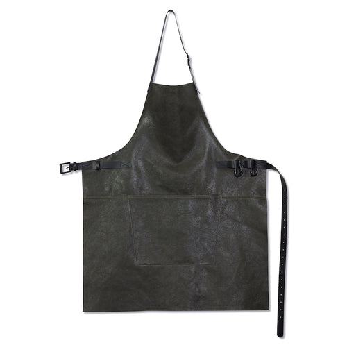 Gray Leather Barbecue Apron with Suspenders