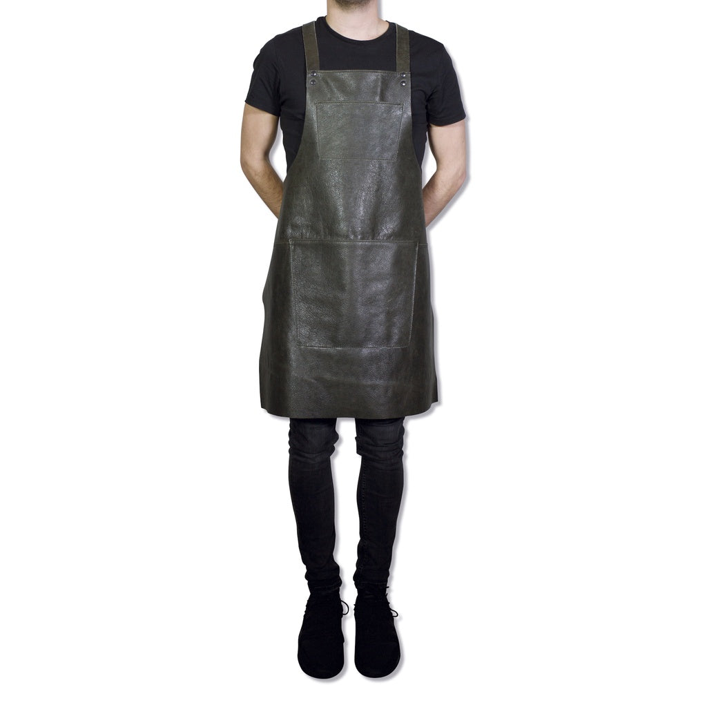 Gray Leather Suspender Apron