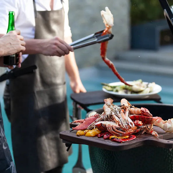 Gray Leather Barbecue Apron with Suspenders
