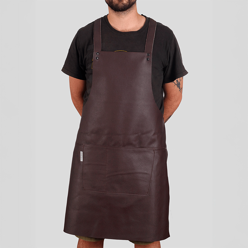 C&amp;L Suspenders Apron in Cognac Brown Leather 