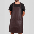 C&amp;L Suspenders Apron in Cognac Brown Leather 