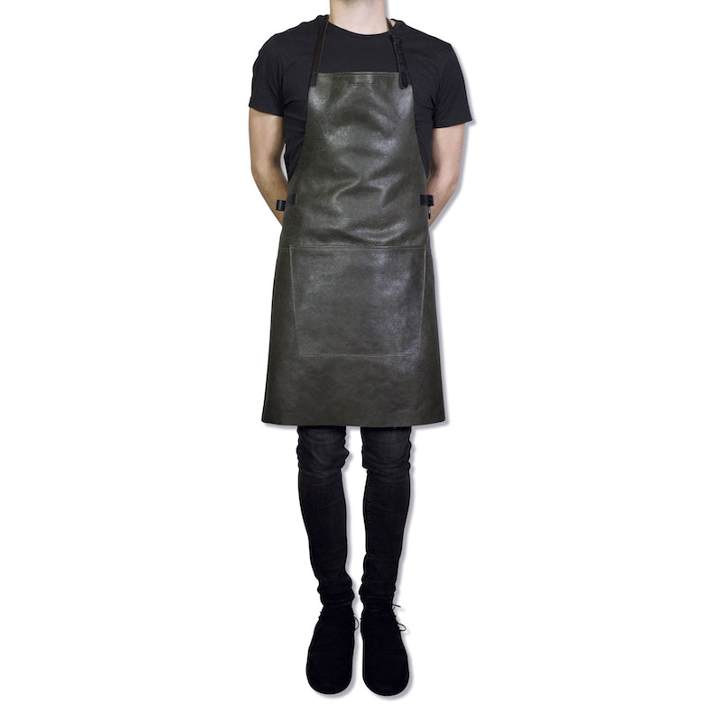 Gray Leather Barbecue Apron with Suspenders