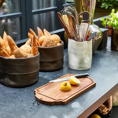 Cognac Brown Leather Bread Basket 