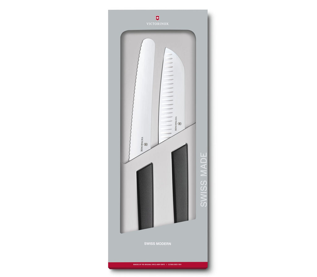 Set de cuchillos Santoku y cuchillo de pan negro