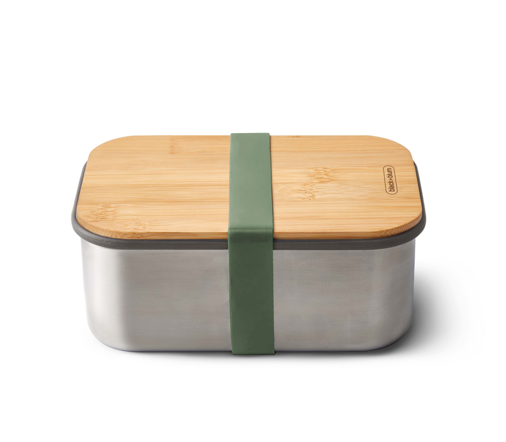 Large Sandwich Box/Bento Box Bamboo Olive 1.25L Black+Blum