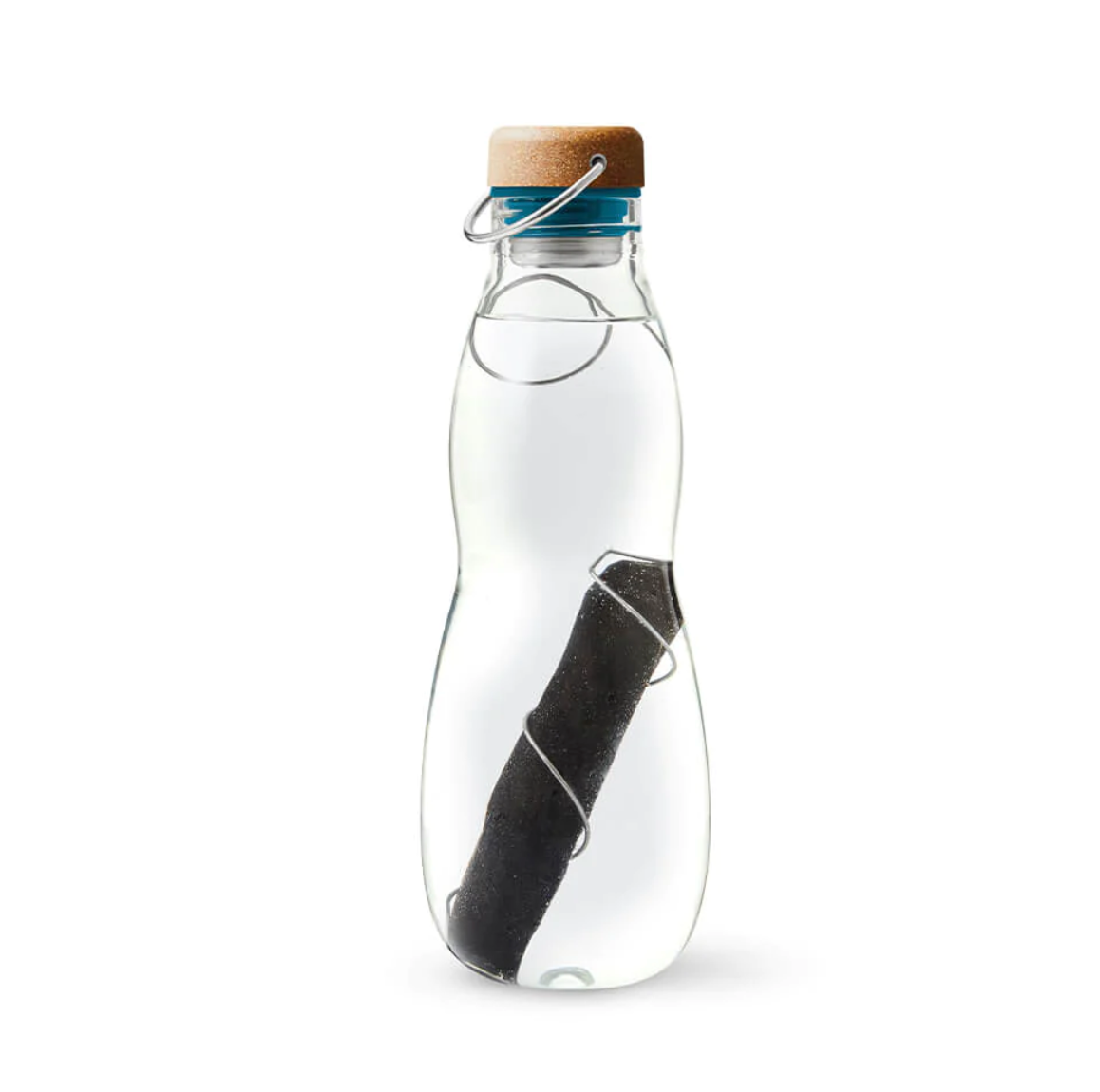 Glass Bottle with Blue Lid and Charcoal Filter 650ml Black+Blum