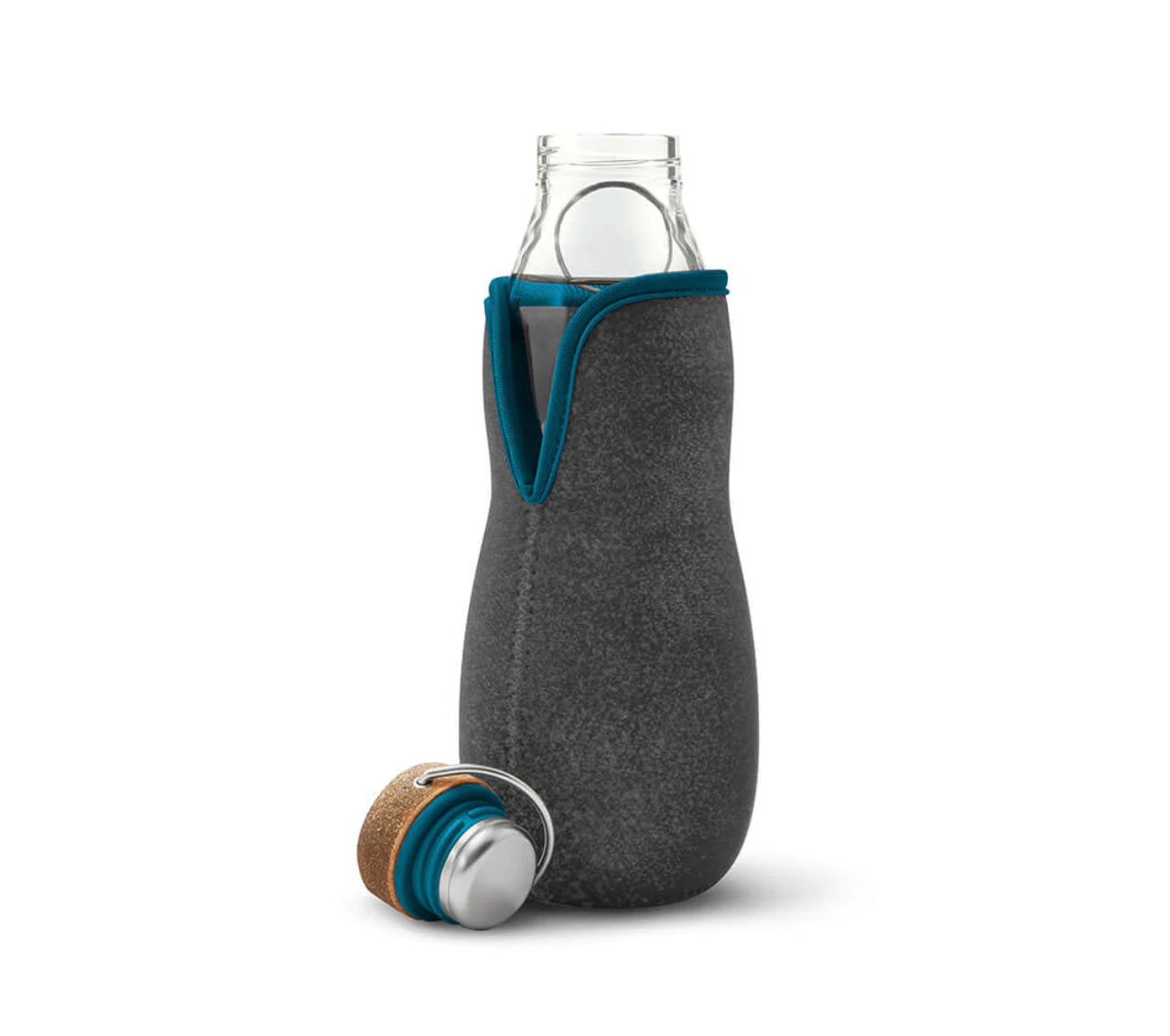 Glass Bottle with Blue Lid and Charcoal Filter 650ml Black+Blum