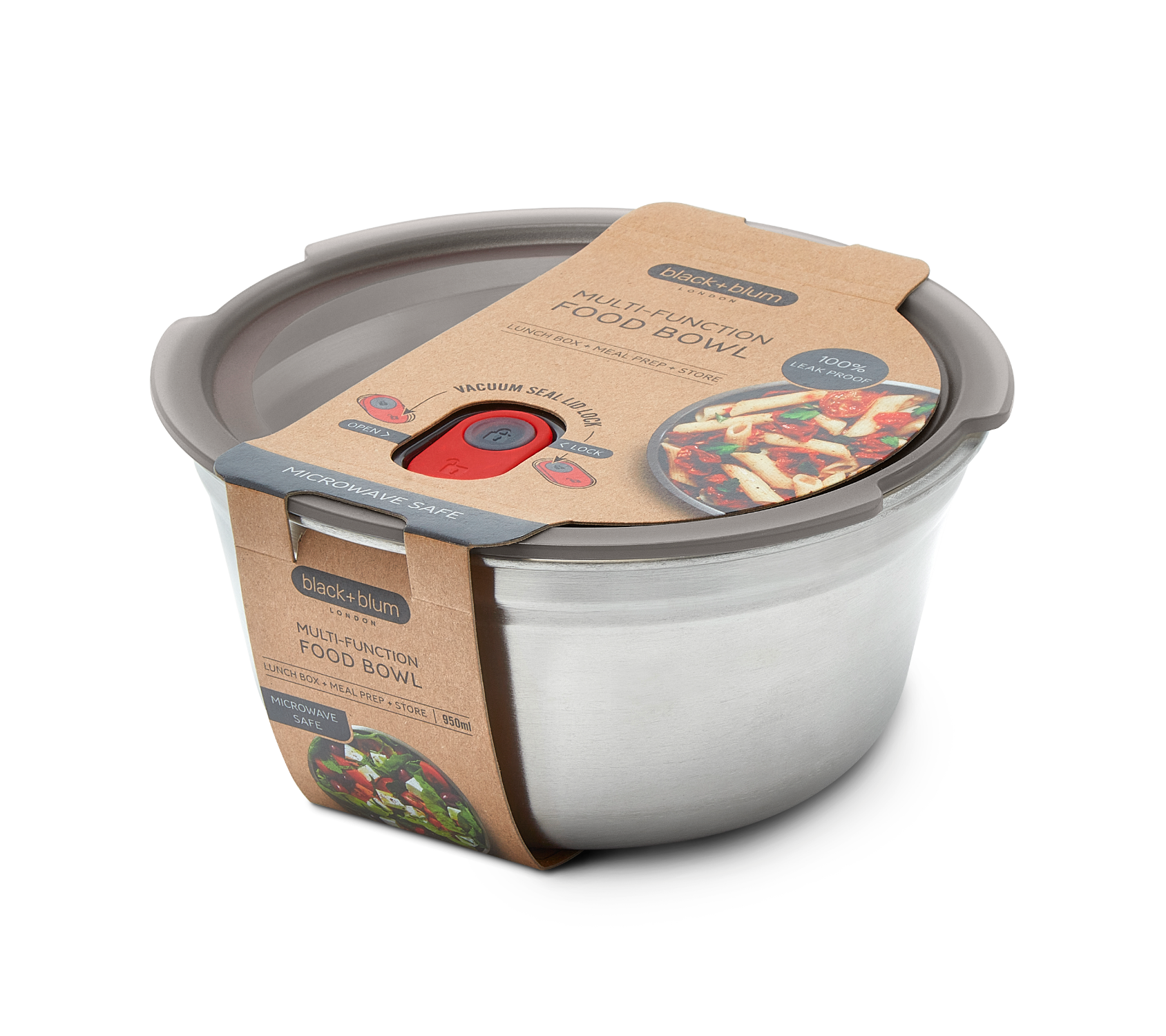 Steel Lunch Box 950ml Gray/Red Black+Blum