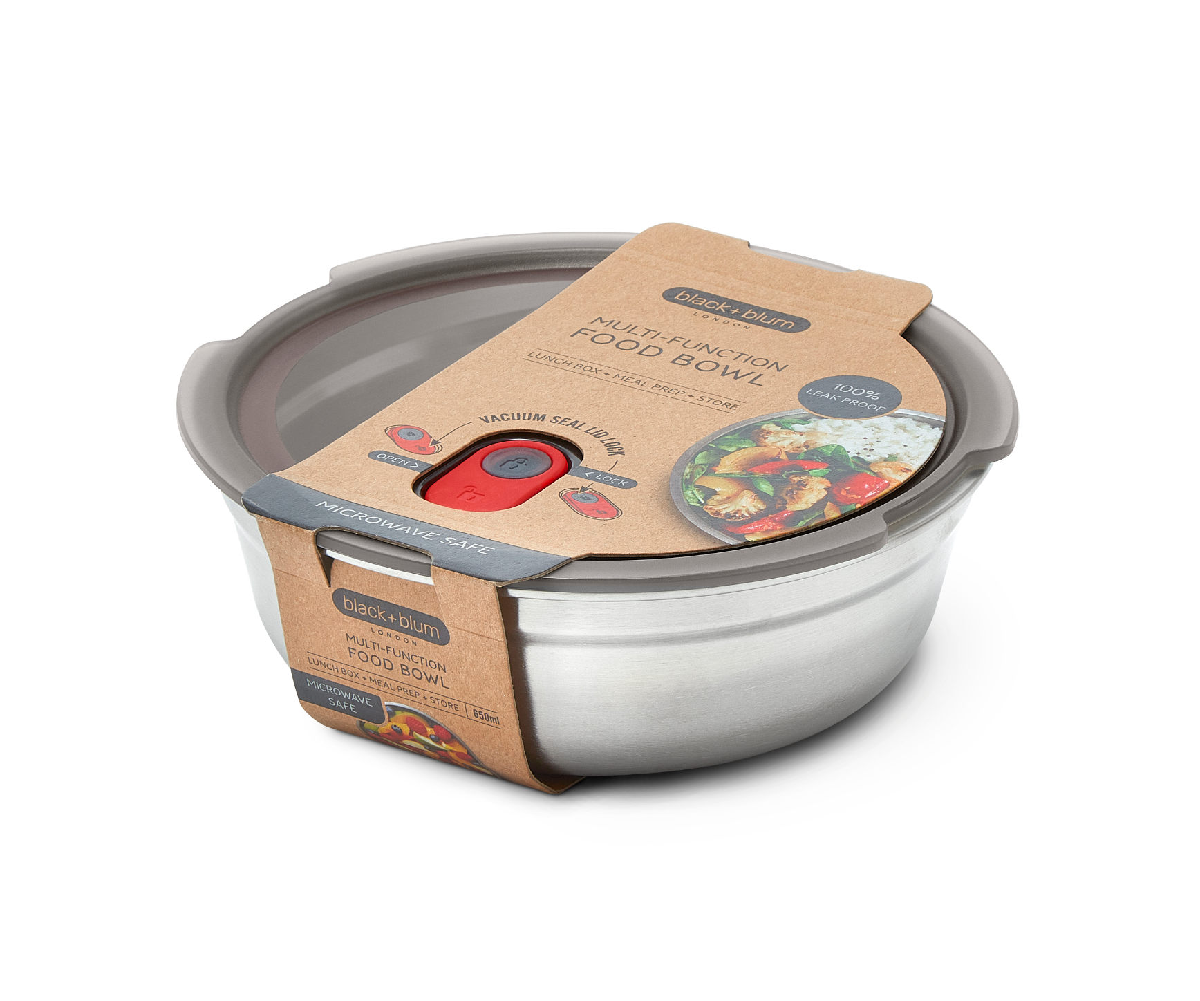 650ml Steel Lunch Box Gray/Red Black+Blum