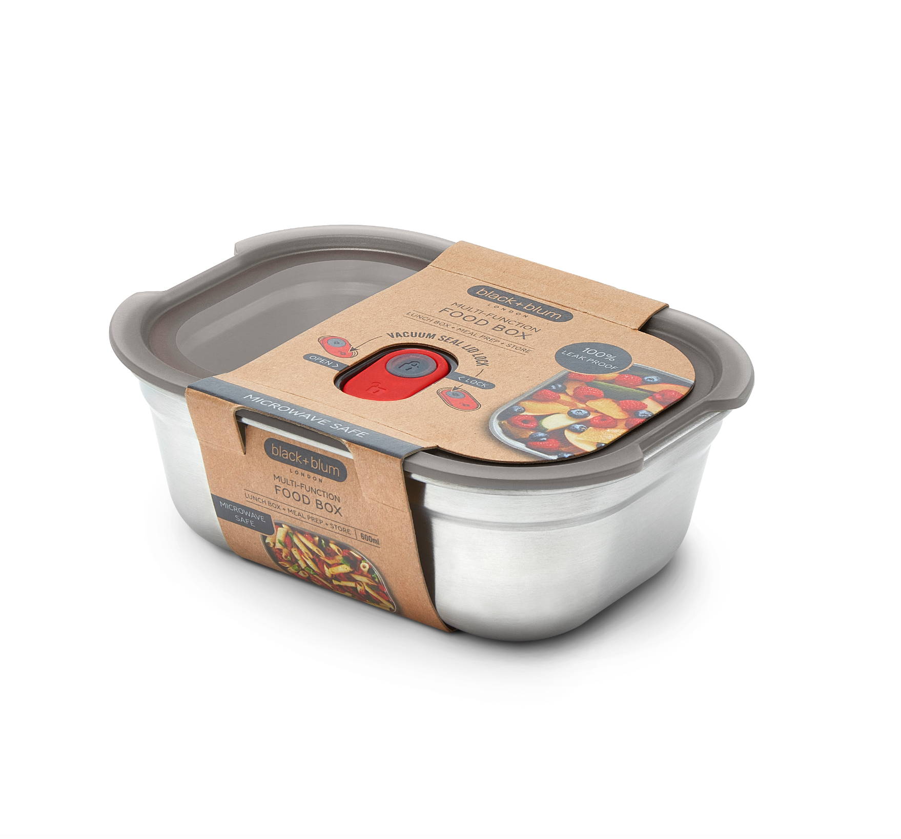 Caixa de Alimentos/Marmita de Aço 900ml Cinza/Vermelho Black+Blum