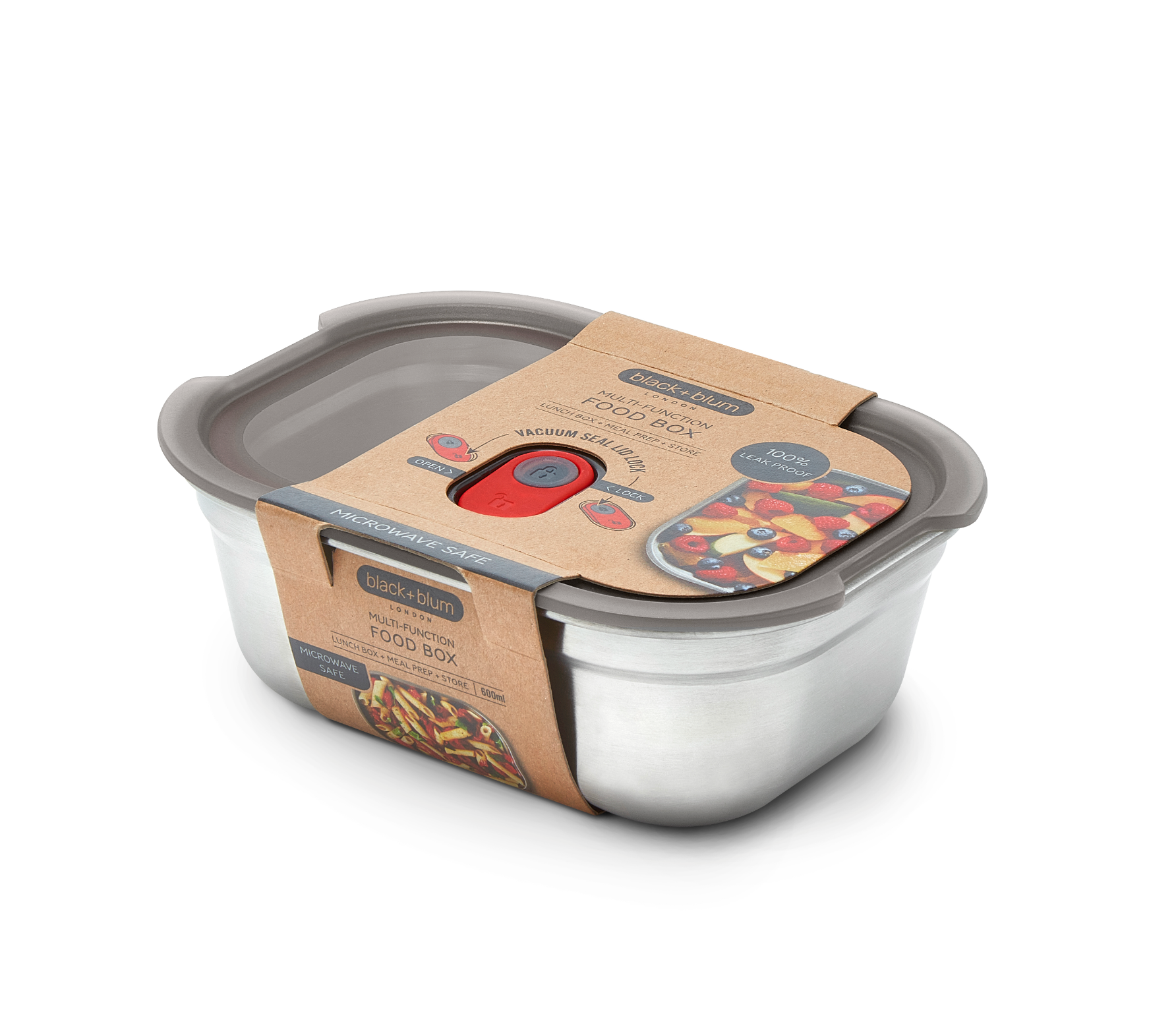 Caixa de Alimentos/Marmita de Aço 600ml Cinza e Vermelho  Black+Blum