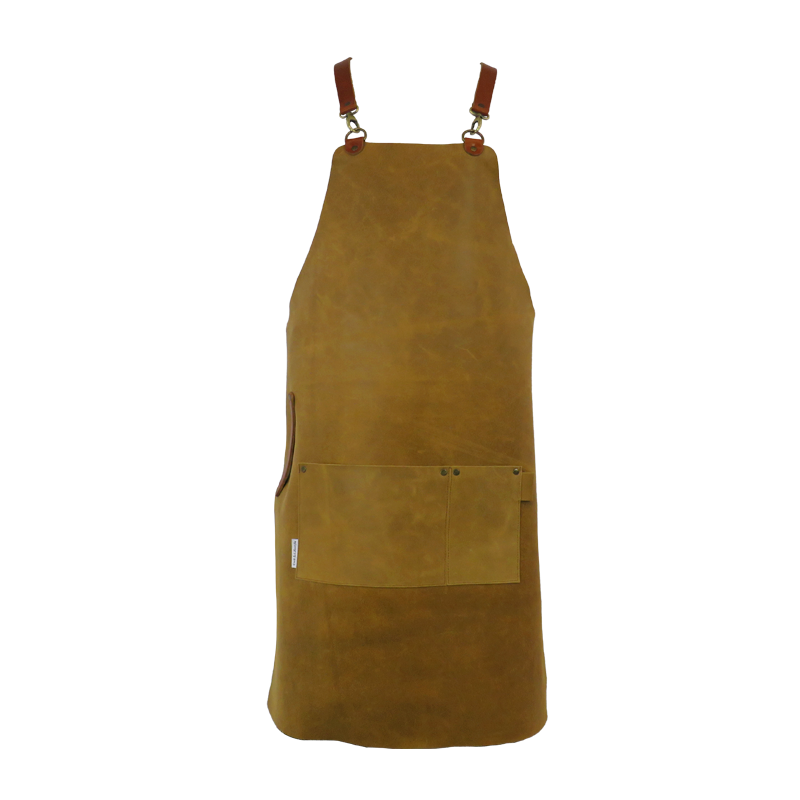 C&amp;L Mustard Brown Apron with Straps - Genuine Leather 