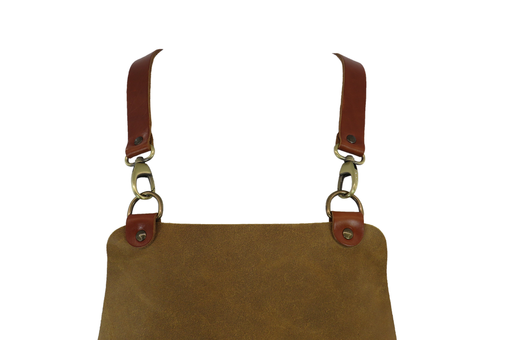 C&amp;L Mustard Brown Apron with Straps - Genuine Leather 