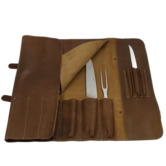 Bolsa de 7 cuchillos de cuero camel